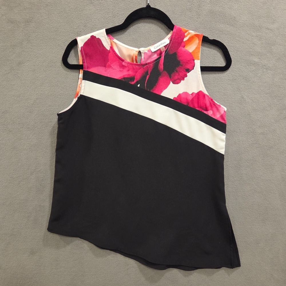 Calvin‎ Klein Asymmetrical Floral Tank Top Size Small Casual Office Business